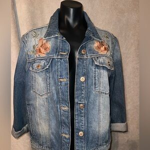 Denim jacket with rose embroidery size extra large